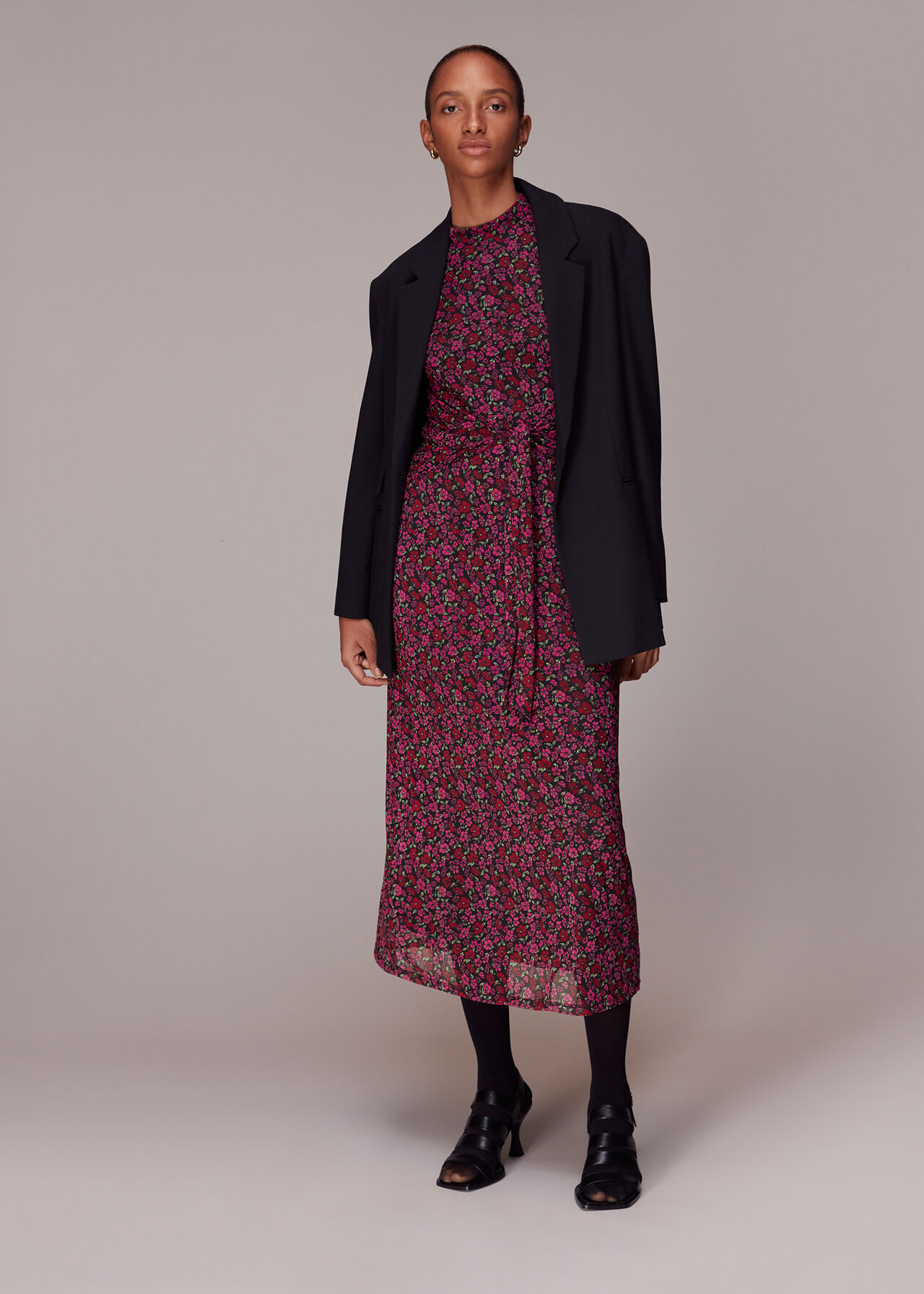 Outlined Floral Tie Mesh Dress